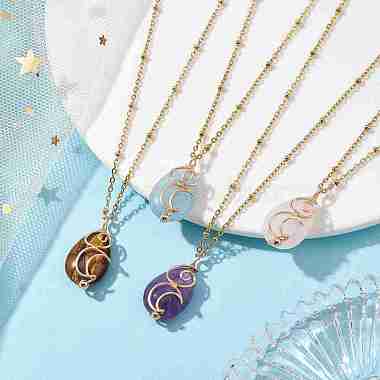Natural Mixed Gemstone with Brass Pendant Necklaces(NJEW-JN04679)-2