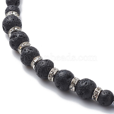 Natural Lava Rock Beaded Necklace with Brass Cross Charms(NJEW-JN03975)-4