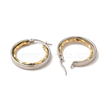 Two Tone 304 Stainless Steel Double Ring Hoop Earrings for Women(EJEW-I272-03GP)-2