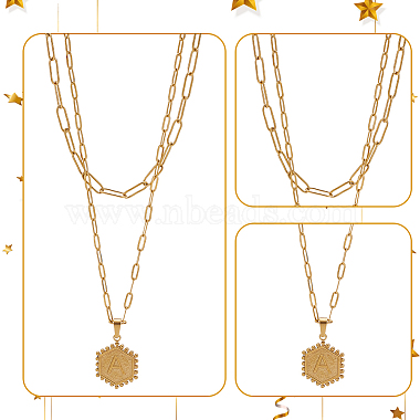 4Pcs 4 Style Stainless Steel Hexagon with Initial Letter A Pendant Necklaces Set(NJEW-AN0001-08)-3