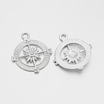 Tibetan Style Alloy Compass Pendants, Cadmium Free & Lead Free, Platinum, 30x25x3mm, Hole: 2.5mm(TIBEP-S272-P-LF)