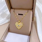 Evil Eye Heart Beass Micro Pave Clear & Blue Cubic Zirconia Pendant Necklaces, with 304 Stainless Steel Chain, Golden, 15.75 inch(40cm)(FS-WGB58AC-01)