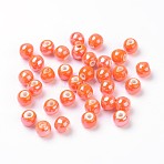 Glazed Porcelain Round Beads, Glossy Ceramic Beads, Coral, 6mm, Hole: 1.5mm(X-PORC-S489-6mm-07)