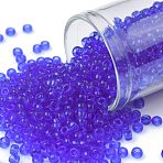 TOHO 8/0 Round Beads, Japanese Seed Beads, (942) Transparent Sapphire, 3mm, Hole: 1mm, about 1111pcs/50g(SEED-XTR08-0942)