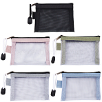 5Pcs 5 Colors Nylon Mesh Pen Bag, with Iron Zipper, Rectangle, Mixed Color, 80x110x9mm, 1pc/color(AJEW-SP0001-89B)