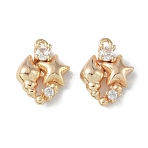 Ocean Collection Theme Jewelry, Brass with Cubic Zirconia Charms, Cadmium Free & Nickel Free & Lead Free, Real 18K Gold Plated, Starfish, 12.5x9.5x4mm, Hole: 1mm(KK-H482-17D-G)