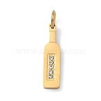 304 Stainless Steel Micro Pave Clear Cubic Zirconia Pendants, Golden, Bottle Charms, 22x5.5x2.5mm, Jump Ring: 6x1mm, Inner Diameter: 3.5mm(STAS-Z189-10G-01)