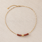 Synthetic Goldstone Hexagon Heishi Beads & 304 Stainless Steel Paperclip Chain Necklaces for Women, Golden, 16.14 inch(41cm)(SG1071-2)