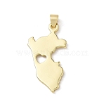Brass Pendants, Map with Heart Charms, Long-Lasting Plated, Rack Plating, Lead Free & Cadmium Free, Real 18K Gold Plated, 31x17x2mm, Hole: 5x3mm(KK-CBA56EF-27G)