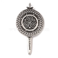 304 Stainless Steel Pendants, Flat Round with Sword, Antique Silver, 75x40.5x5mm, Hole: 5.5mm(STAS-M299-26AS)