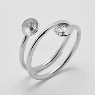 925 Sterling Silver Finger Ring Components, For Half Drilled Beads, Platinum, Tray: 5.5mm, 16.5mm, Pin: 0.7mm(STER-A070-040)