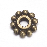 Gear Tibetan Style Alloy Spacer Beads, Lead Free & Cadmium Free & Nickel Free, Flower, Antique Bronze, 6.5mm, Hole: 2mm(X-MAB145-NF)