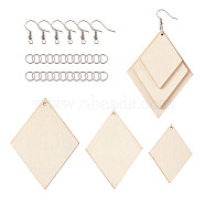 Yilisi DIY Rhombus Shape Natural Wood Pendants Earring Making Kits, Include Platinum Plated Brass Earring Hooks and Jump Rings, Antique White, Pendants: 150pcs/set(DIY-YS0001-14)