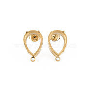 Ion Plating(IP) 304 Stainless Steel Stud Earring Findings, Earring Setting for Rhinestone, with Ear Nuts and Loop, Teardrop, Real 14K Gold Plated, 24x12mm, Hole: 1.8mm, Pin: 0.7mm, Tray: 10x14mm(STAS-N097-235LG)