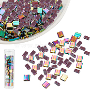 336Pcs 2 Size Glass Seed Beads, 2-Hole, Rectangle, Rainbow Plated, 4.5~5x2~5.5x2~2.5mm, Hole: 0.5~0.8mm(SEED-NB0001-96)