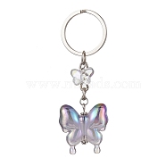 Glass & Acrylic Butterfly Keychain, with Iron Keychain Ring, Medium Purple, 8.5cm(KEYC-JKC00649-02)