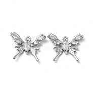 Brass Micro Pave Cubic Zirconia Pendants, with Glass, Butterfly Charms, Real Platinum Plated, 15x18x3mm, Hole: 1.4mm(KK-H460-52P)