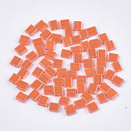 2-Hole Opaque Glass Seed Beads, Lustered, Rectangle, Coral, 5x4.5~5.5x2~2.5mm, Hole: 0.5~0.8mm(SEED-S023-27C-06)