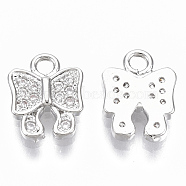 Brass Micro Pave Clear Cubic Zirconia Charms, Nickel Free, Bowknot, Real Platinum Plated, 10x7.5x1.8mm, Hole: 1.4mm(KK-R126-003P-NF)