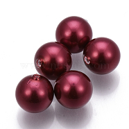 Spray Painted Shell Pearl Beads, Half Drilled, Round, Dark Red, 12mm, Half Hole: 1mm(BSHE-Q031-14B-12mm)