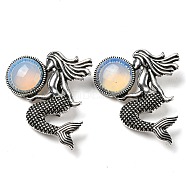 Dual-use Items Alloy Mermaid Brooch, with Opalite, Antique Silver, 42x37x12mm, Hole: 8x3mm(JEWB-C026-02D-AS)