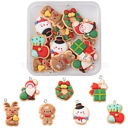 14Pcs 7 Styles Christmas Theme Opaque Resin Pendants, with Platinum Tone Iron Loops, Snowman & Reindeer & Santa Claus, Mixed Shapes, Mixed Color, 26~31x18~22x5~6.5mm, Hole: 2mm, 2pcs/style(FIND-FS0001-51)