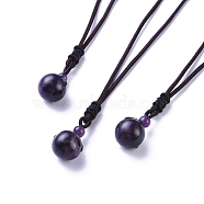 Natural Amethyst Pendant Necklaces, with Nylon Cord, Round, 27.55 inch(70cm)(NJEW-P241-A02)