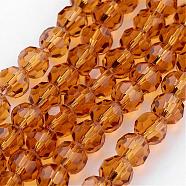 Transparent Glass Bead Strands, Imitate Austrian Crystal, Faceted(32 Facets), Round, Goldenrod, 6mm, Hole: 1mm, about 96~98pcs/strand, 20~21 inch(GLAA-G013-6mm-65)