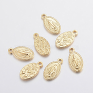 304 Stainless Steel Charms, Oval with Virgin Mary, Real 24K Gold Plated, 15x8x2mm, Hole: 1.5mm(X-STAS-F155-18G)
