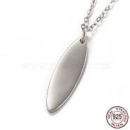 Rhodium Plated 925 Sterling Silver Stamping Blank Tag Pendant Necklaces, with Cable Chains and Lobster Claw Clasps, Oval, Platinum, 19-1/2 inch(49.5cm)(NJEW-H209-05P)