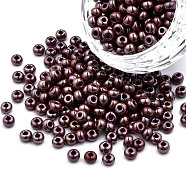 6/0 Czech Opaque Glass Seed Beads, Lustered, Round, Brown, 4x3mm, Hole: 1.2mm, about 500g/bag(SEED-N004-003D-14)