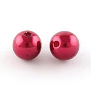 ABS Plastic Imitation Pearl Round Beads, Red, 14mm, Hole: 2.5mm, about 350pcs/500g(SACR-S074-14mm-A38)