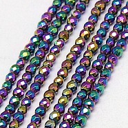 Electroplate Non-magnetic Synthetic Hematite Beads Strands, Faceted, Round, Grade A, Multi-color Plated, 3mm, Hole: 1mm, about 127pcs/strand, 16 inch(G-J169B-3mm-05)