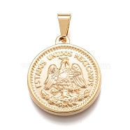 304 Stainless Steel Coin Pendants, Flat Round with Word Estados Unidos Mexicanos 50 Pesos, Golden, 29x25x4mm, Hole: 5x7.5mm(STAS-J036-070G)