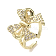 Brass Micro Pave Cubic Zirconia Open Cuff Ring, Bowknot, Real 16K Gold Plated, Inner Diameter: 17mm(RJEW-K256-58G-G)