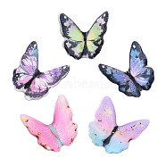 Transparent Epoxy Resin Cabochons, with Glitter Powder and Gold Foil, Butterfly, Mixed Color, 22~23x21.5~24.5x3~6mm(CRES-T024-01B)