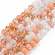 Electroplate Glass Beads Strands, AB Color Plated, Faceted, Rondelle, Light Salmon, 7.5~8x6mm, Hole: 1.5mm, about 69~72pcs/strand, 16.54 inch~17.24 inch(42cm~43.8cm)(EGLA-S194-18I)