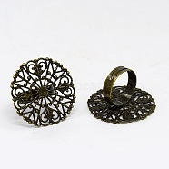 Brass Ring Components, Filigree Ring Bases, For Vintage Rings Making, Adjustable, Antique Bronze, Size: Ring: about 17mm inner diameter, Tray: about 31mm inner diameter(KK-J064-AB)