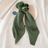 Cloth Elastic Hair Accessories, for Girls or Women, Scrunchie/Scrunchy Hair Ties with Long Tail, Knotted Bow Hair Scarf, Poneytail Holder, Dark Olive Green, 300mm(OHAR-PW0007-48G)