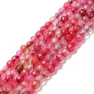 Natural Agate Beads Strands, Faceted Round, Dyed & Heated, Crimson, 3.7~4x3.9~4.3mm, Hole: 0.8mm, about 89~93pcs/strand, 13.98''(35.5cm)(G-Q1000-02E)