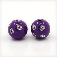 Opaque Acrylic Beads, Metal Enlaced, Round, Purple, 8mm, Hole: 2mm, about 2300pcs/500g(PB21P9481-10)