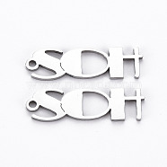 201 Stainless Steel Pendants, Cut, Word SDH, Stainless Steel Color, 23.5x7x1mm, Hole: 1.4mm(STAS-Q240-072P)