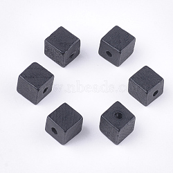 Painted Natural Wood Beads, Cube, Black, 10x10x10mm, Hole: 2mm(WOOD-T021-07D)