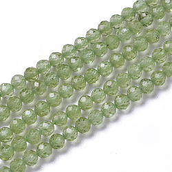 Natural Peridot Beads Strands, Faceted, Round, 3~3.5x2~3.5mm, Hole: 0.2mm, about 120~189pcs/strand, 16.2~16.4 inch(41.3~41.7cm)(G-F596-04-3mm)