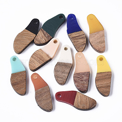 Opaque Resin & Waxed Walnut Wood Pendants, Oval, Mixed Color, 23x9x3mm, Hole: 1.8mm(RESI-T035-09-A)