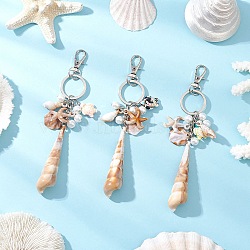 3Pcs Opaque Acrylic Imitation Shell & Synthetic Turquoise Keychain, with Alloy Swivel Clasps Lanyard Snap Hook, Platinum, Marine Theme, Mixed Color, 147.5mm(KEYC-JKC01337)