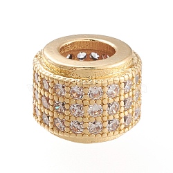 Golden Plated Brass Micro Pave Cubic Zirconia European Beads, Large Hole Beads, Long-Lasting Plated, Column, Clear, 8.5x7.5mm, Hole: 4.5mm(OPDL-L019-A06)