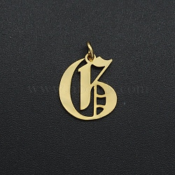201 Stainless Steel Pendants, with Jump Ring, Old English, Letter, Laser Cut, Golden, Letter.G, 15.5x13x1mm, Hole: 3mm(A-STAS-R111-JA566-G)
