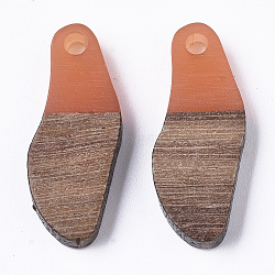 (Clearance Sale)Transparent Resin &  Waxed Walnut Wood Pendants, Oval, Salmon, 23x9x3mm, Hole: 1.8mm(RESI-T035-09-B01)