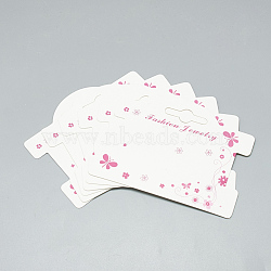 Cardboard Necklace Display Cards, Flower and Butterfly Pattern, White, 7.5x9.5cm(X-CDIS-R034-40)